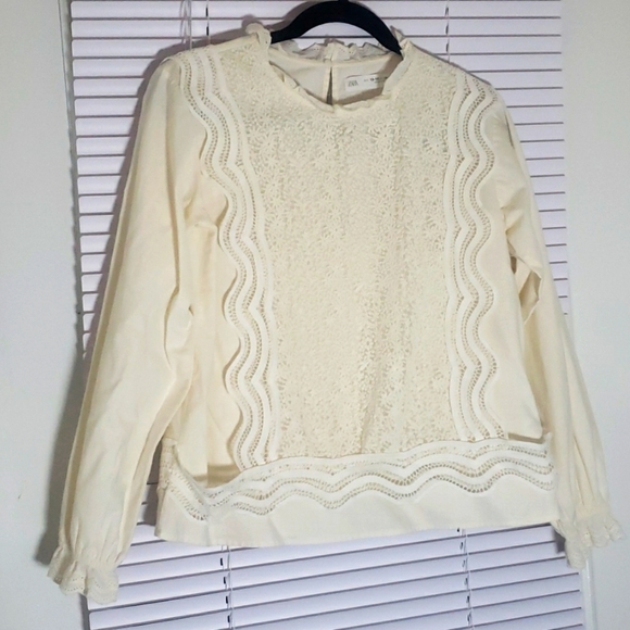Zara Size M/13-14 Victorian Embroidered Ivory Tunic Blouse Long Sleeve - Picture 5 of 11